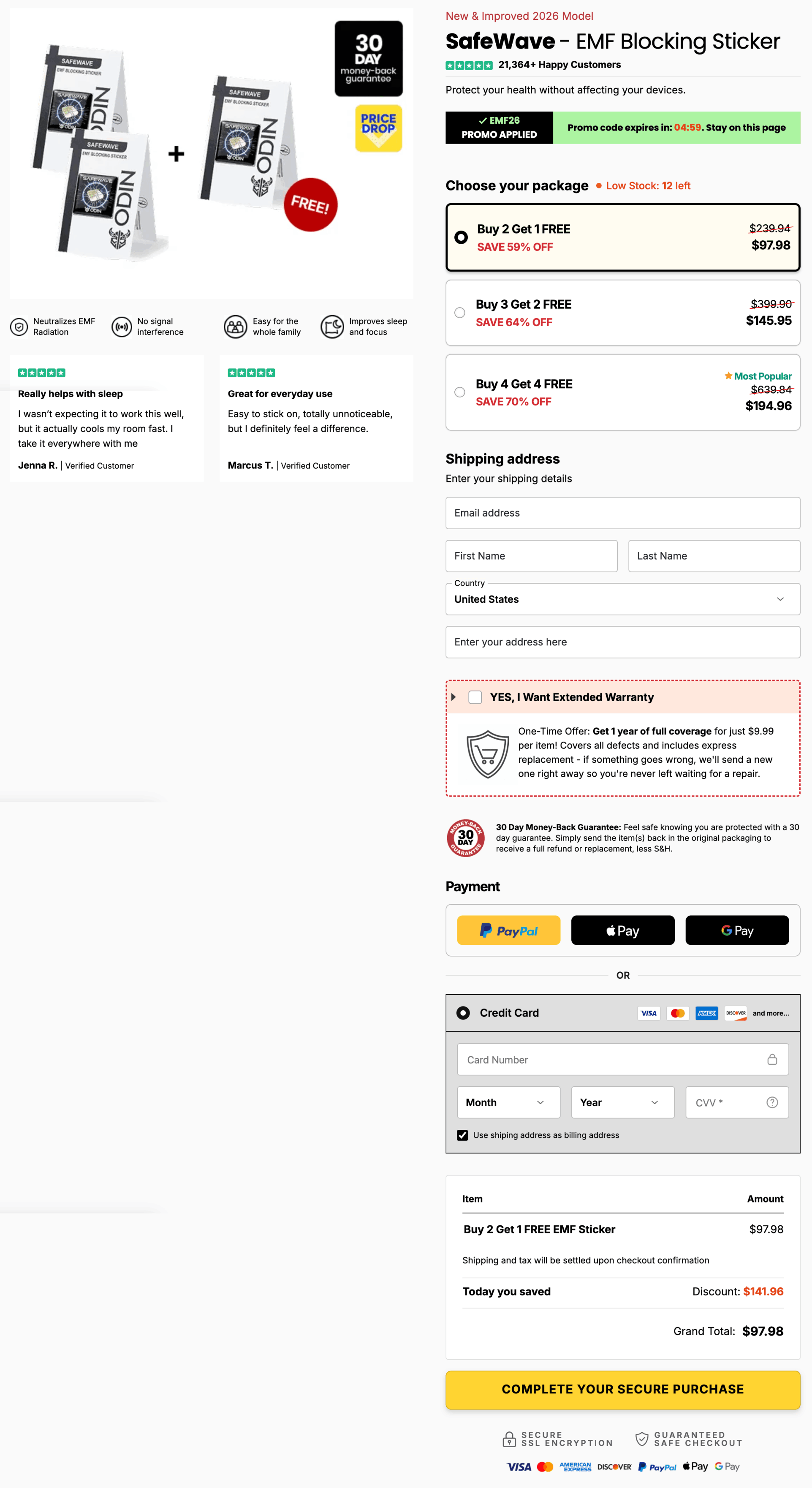 ODIN EMF Blocker secure checkout page